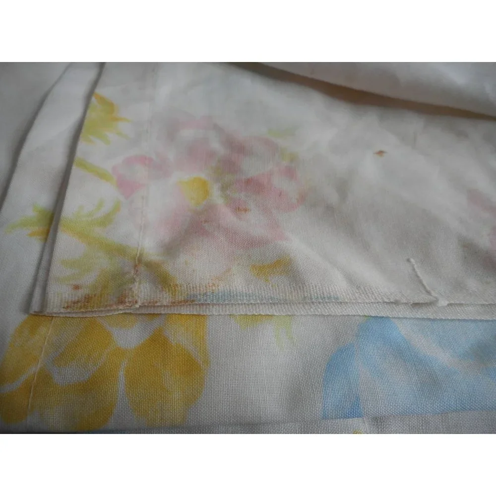 Vintage Yellow Pink Blue Floral Double Flat Sheet cotton blend cottage chic